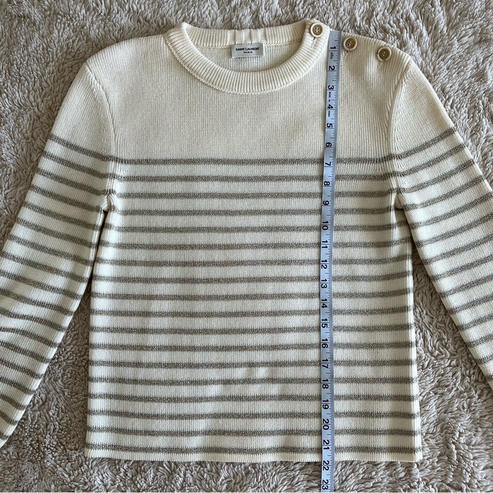 SAINT LAURENT Striped Sweater - Ivory / Gold Metallic - Size Small - Picture 11 of 11